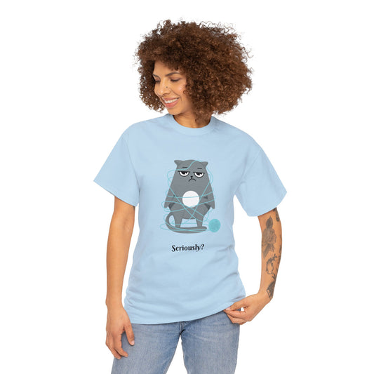 Meh the Cat. With Yarn...Seriously?  Unisex Heavy Cotton Tee